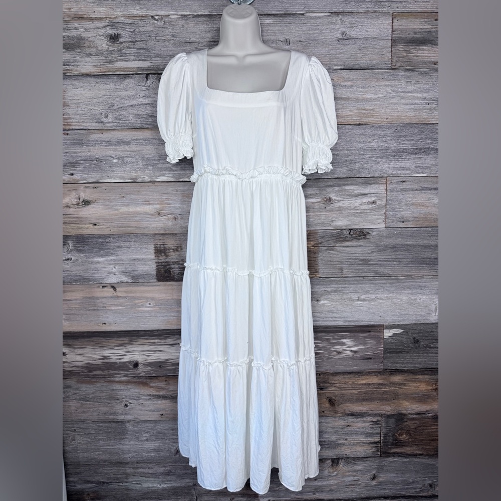 Daze Dayz Bianca Puff Tiered White Midi Dress Sold Out Online
